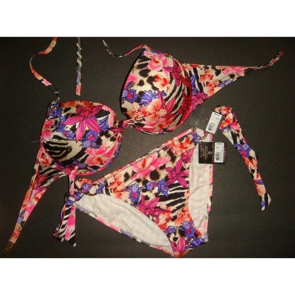 Victoria's Secret 36D BIKINI+M/L COVER UP/dress Floral Orchid Animal Print Zebra - Picture 2 of 9
